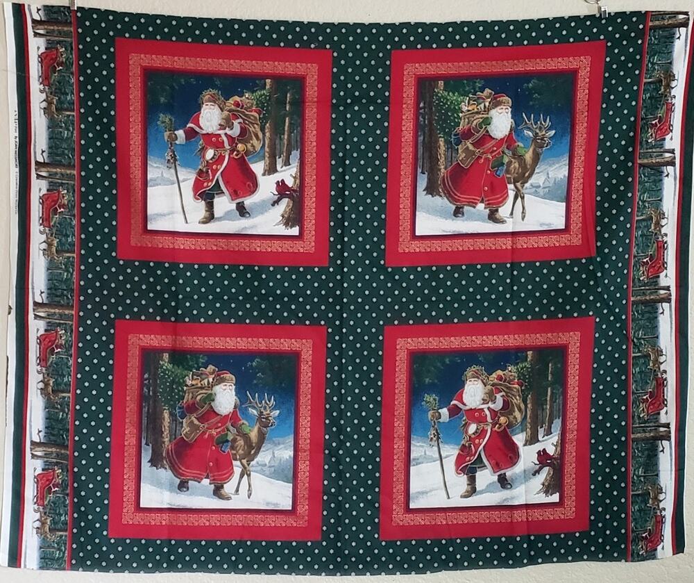 Vintage Cranston Joan Messmore Santa Christmas Pillow Panel Fabric 1 Yd 45